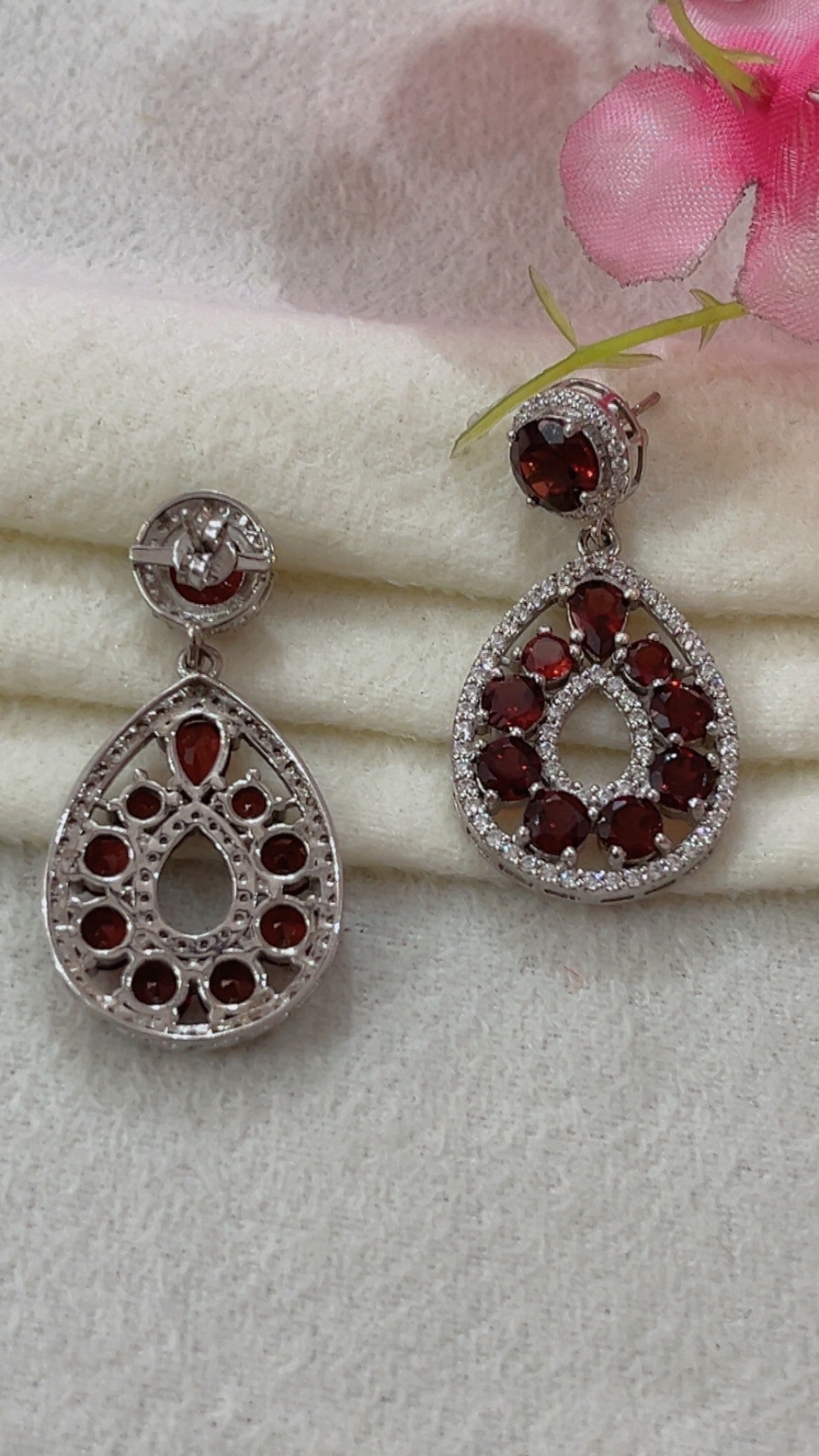 Designer 925 Silver Garnet Earrings
