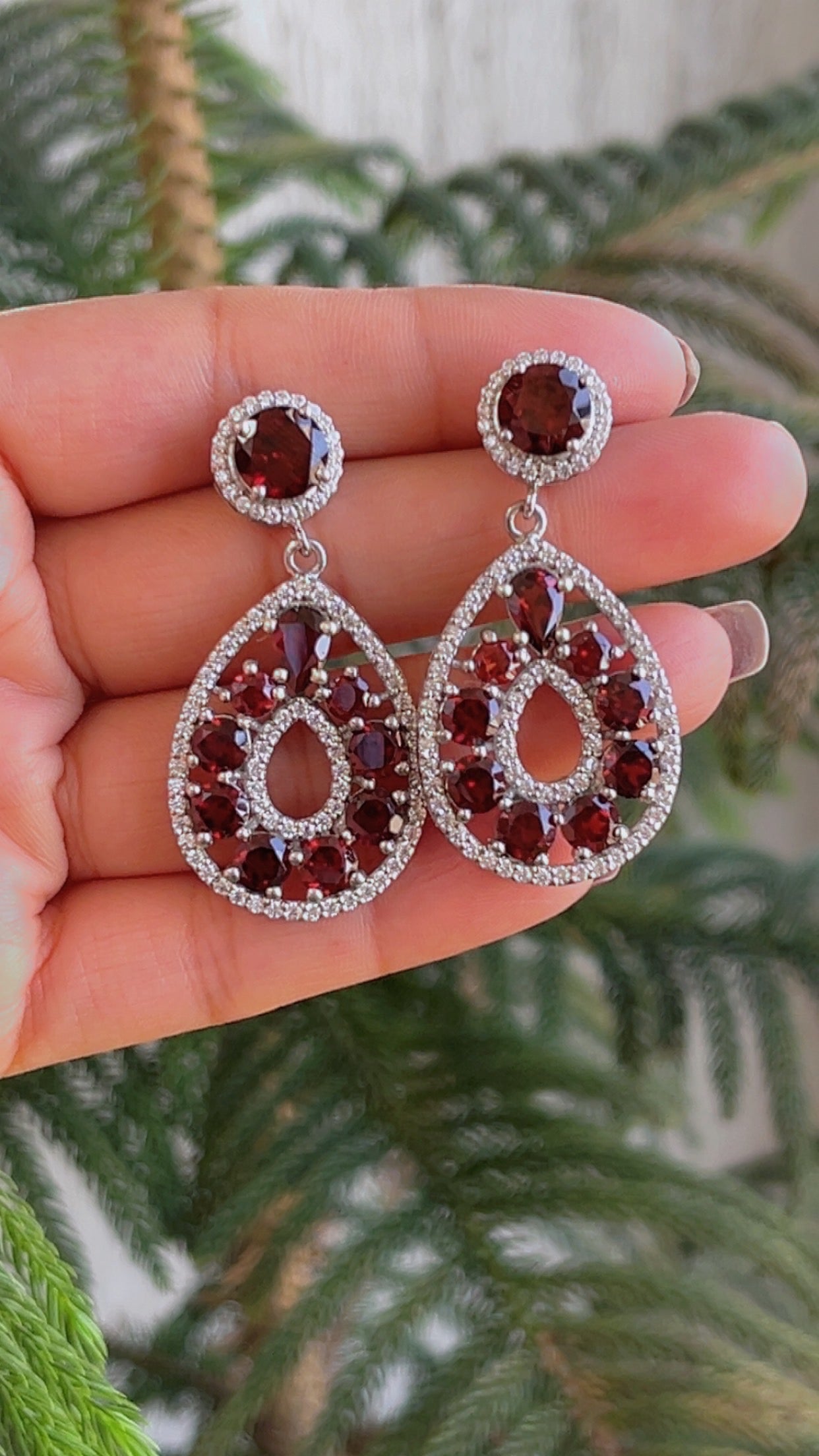Designer 925 Silver Garnet Earrings