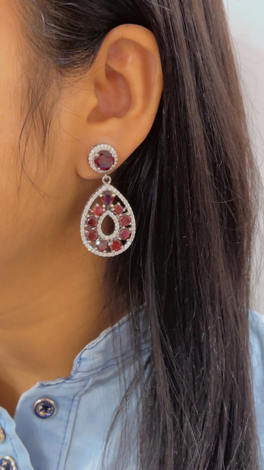 Designer 925 Silver Garnet Earrings