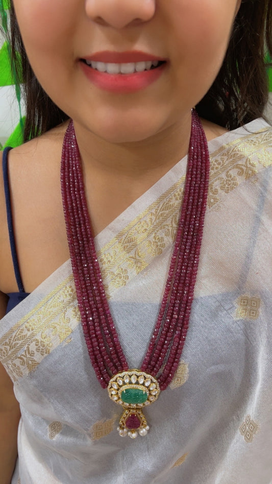 925 Silver Natural Ruby & Emerald Gemstone Necklace Jewelry