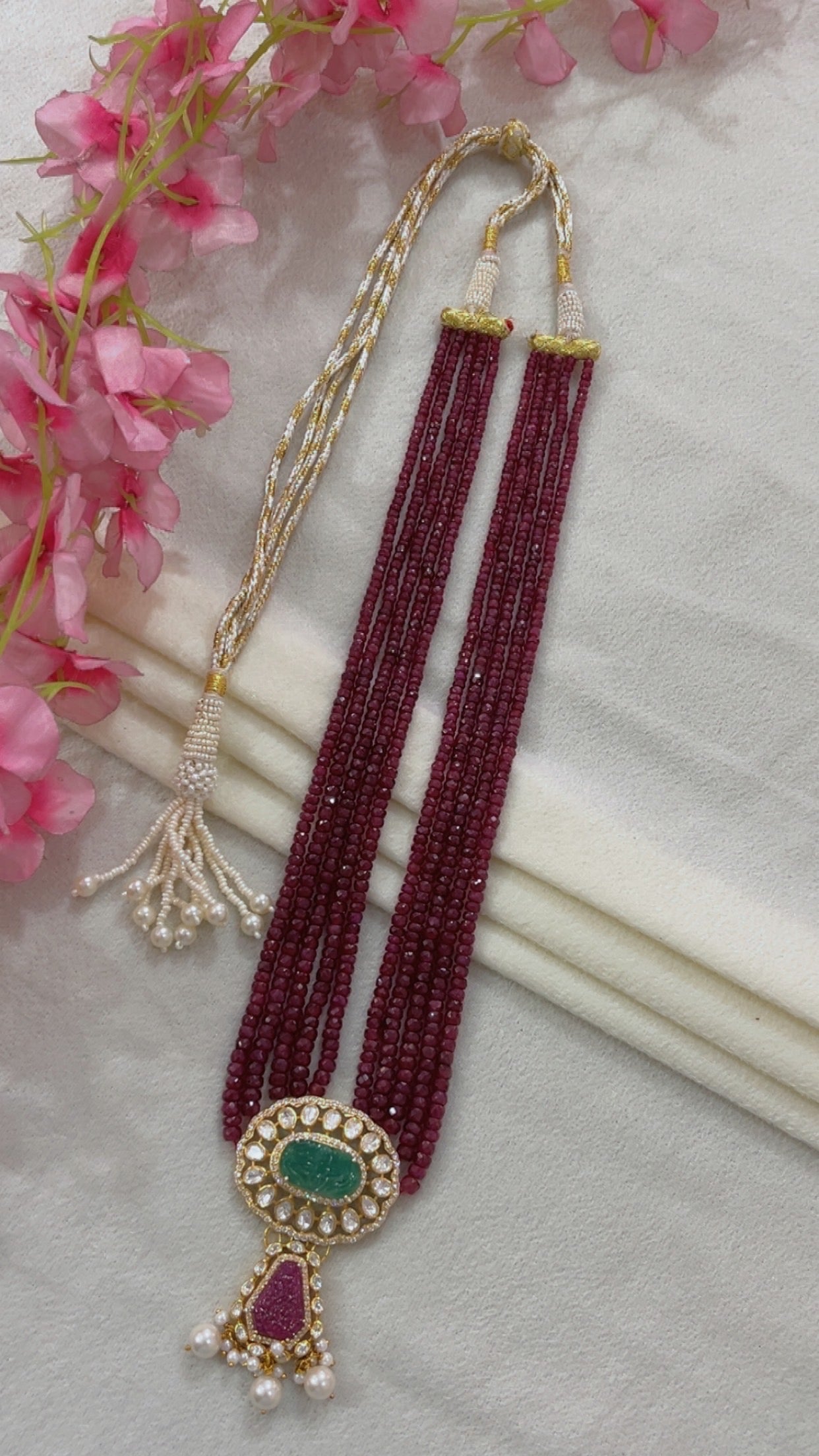 925 Silver Natural Ruby & Emerald Gemstone Necklace Jewelry