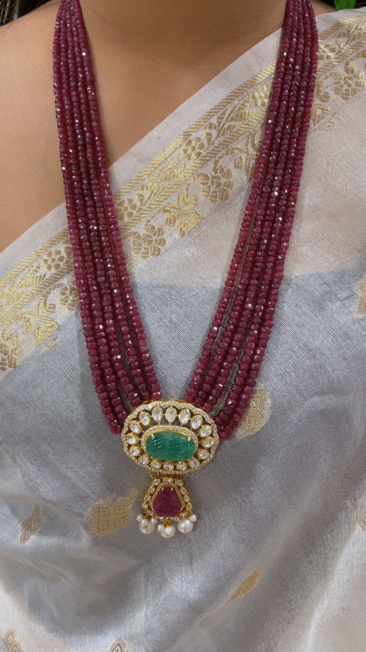 925 Silver Natural Ruby & Emerald Gemstone Necklace Jewelry