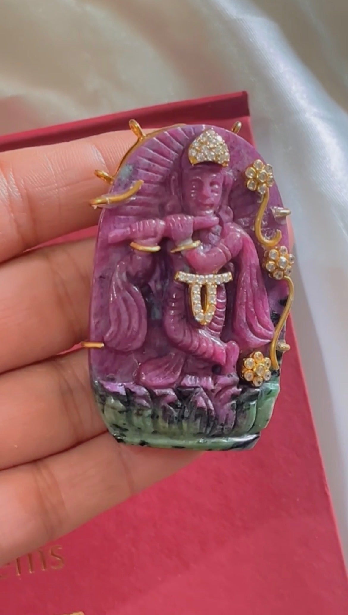 Natural Ruby Gemstone Krishna Carving