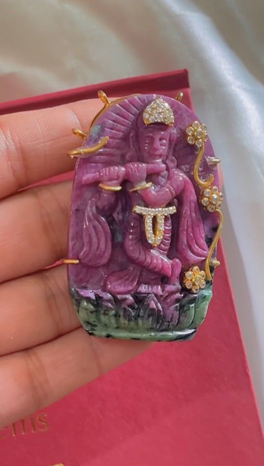 Natural Ruby Gemstone Krishna Carving