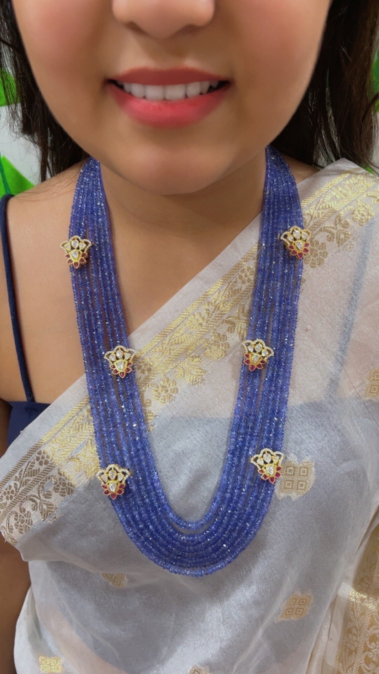 925 Silver With Natural Tanzanite Gemstone Beads Necklace Jewelry