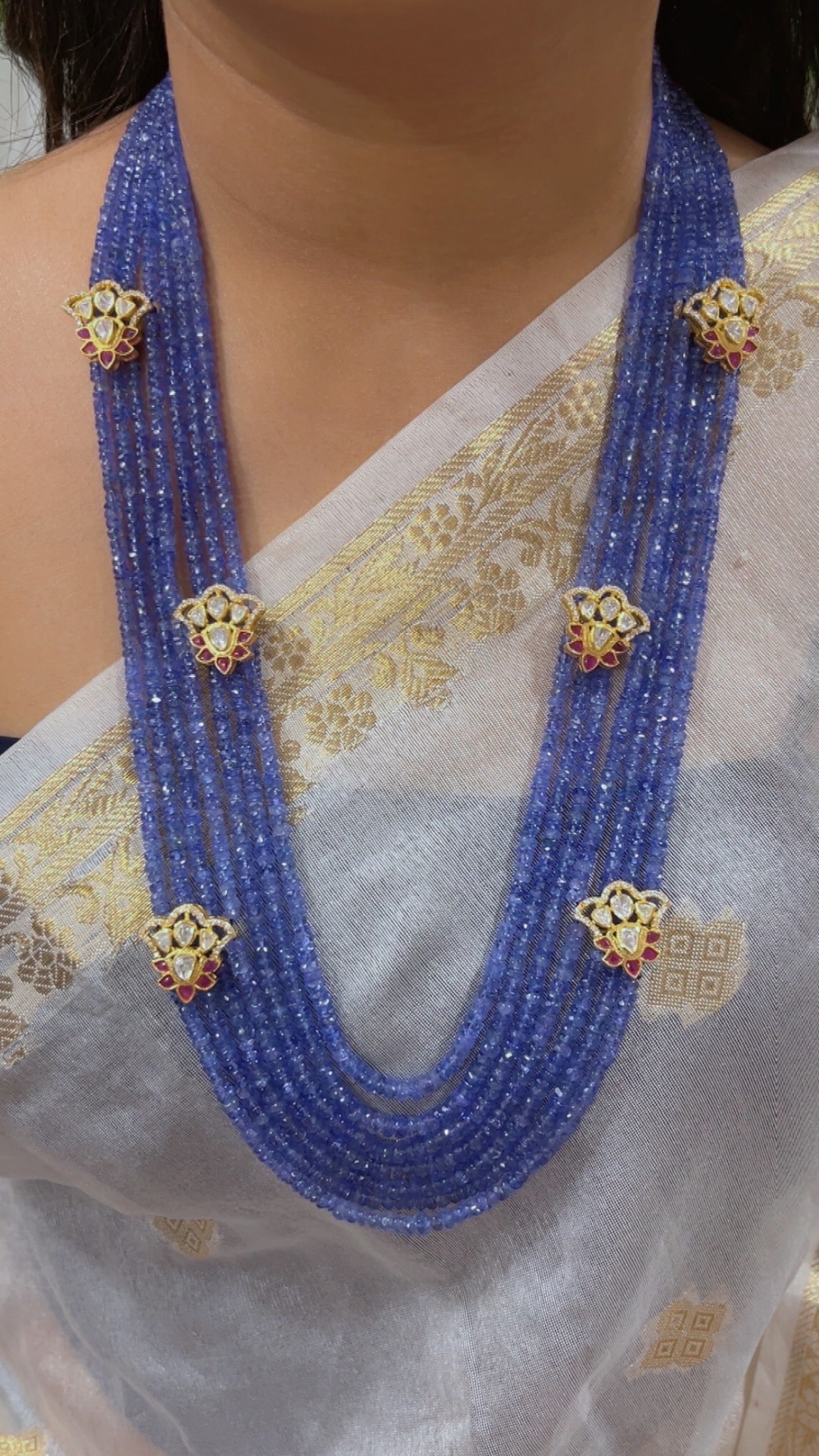 925 Silver With Natural Tanzanite Gemstone Beads Necklace Jewelry