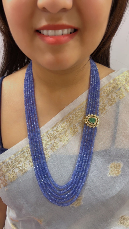 925 Silver With Natural Tanzanite Gemstone Beads Necklace Jewelry
