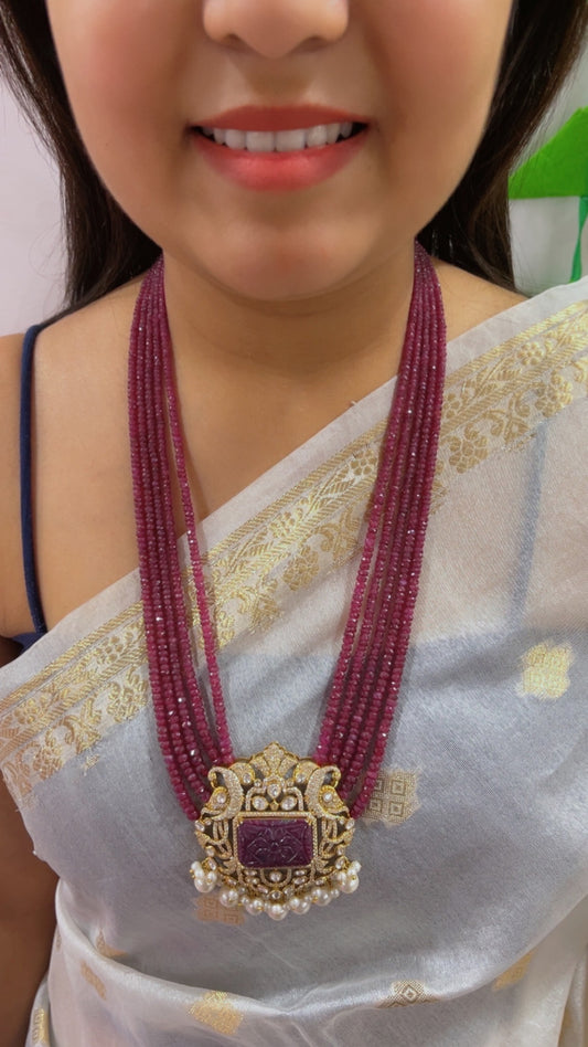925 Silver With Natural Ruby Gemstone Beads Necklace Jewelry