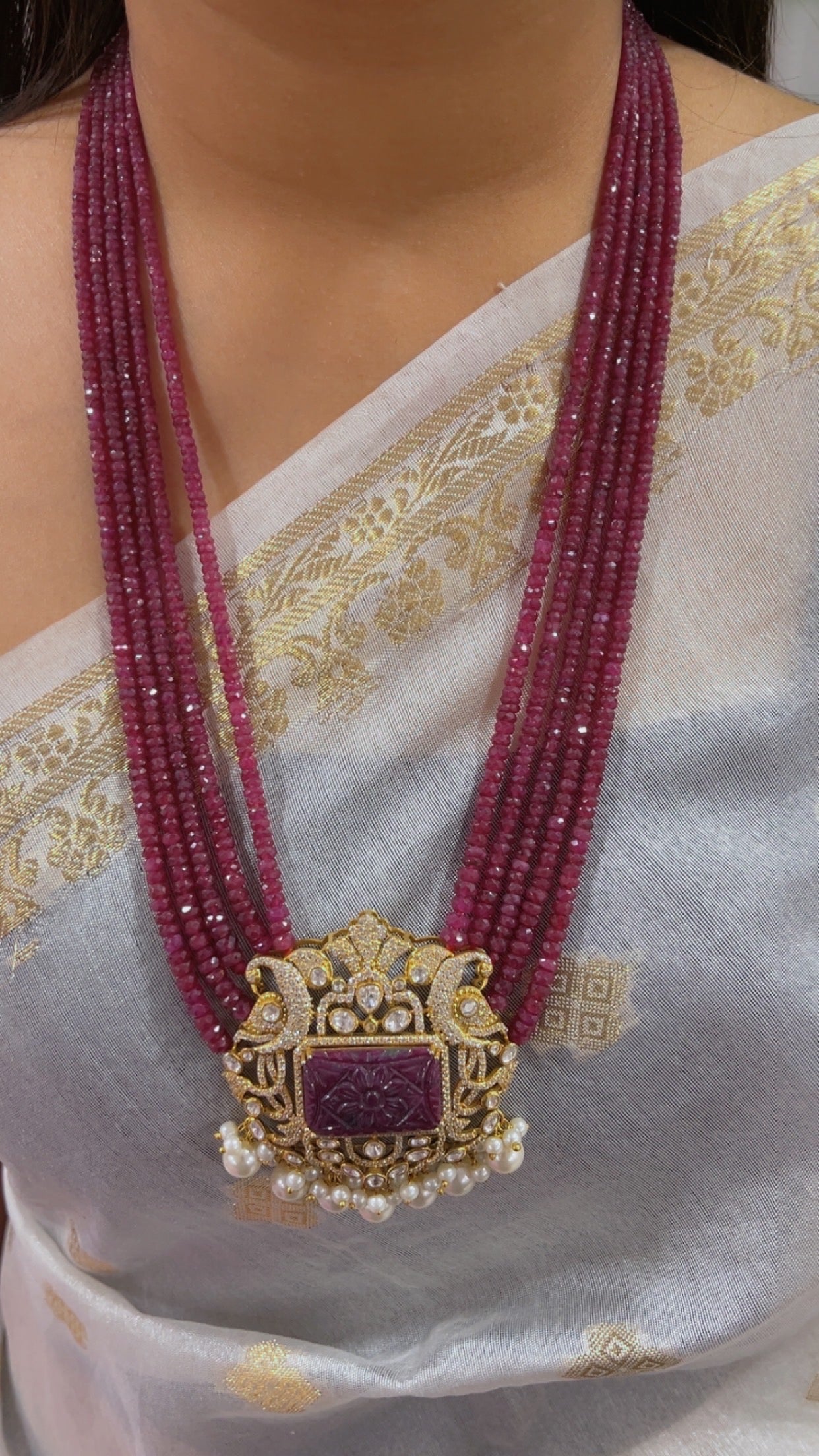 925 Silver With Natural Ruby Gemstone Beads Necklace Jewelry