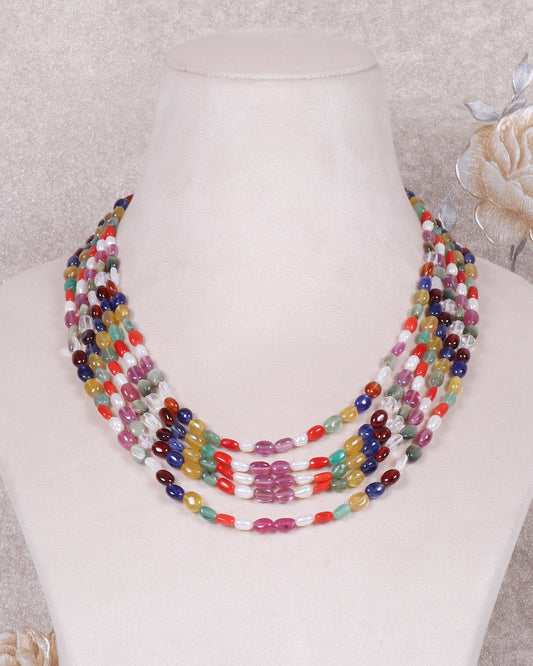 Natural Navratan Gemstone Beads Necklace Jewelry