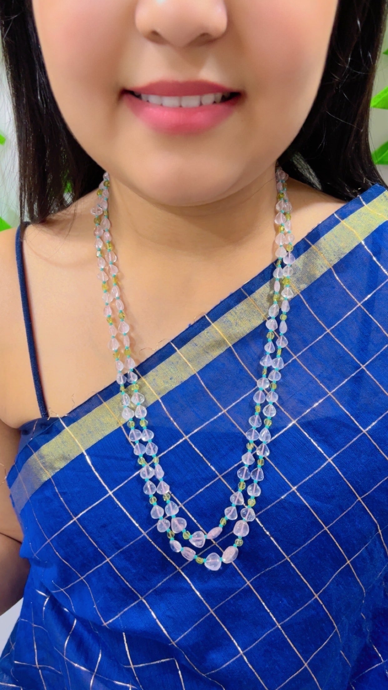 Natural Rose Quartz & Peridot Gemstone Beads Necklace Jewelry