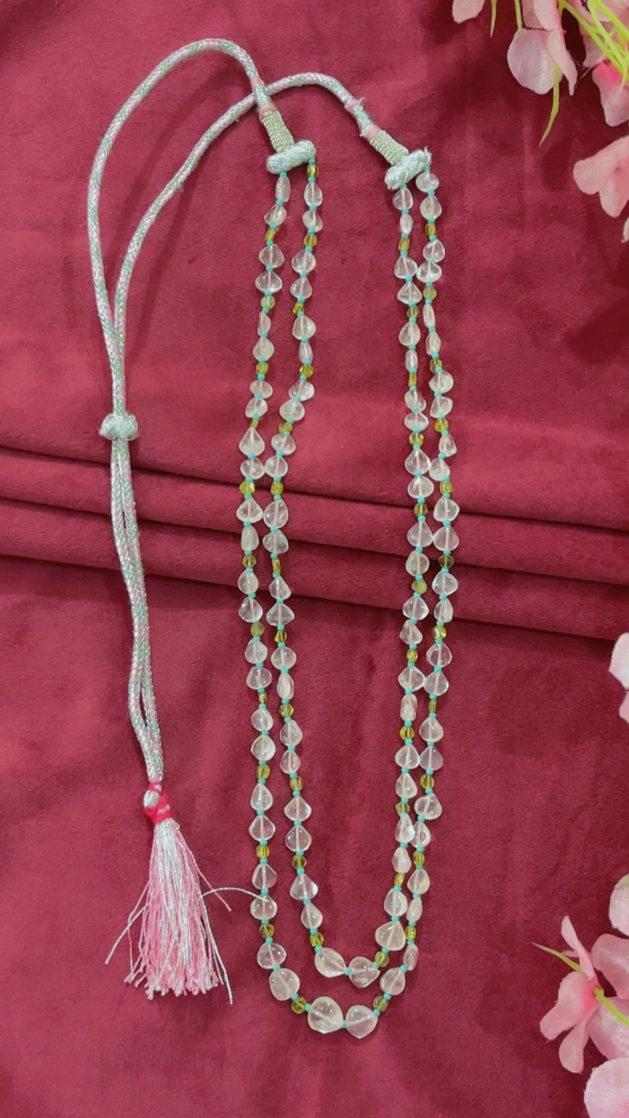 Natural Rose Quartz & Peridot Gemstone Beads Necklace Jewelry