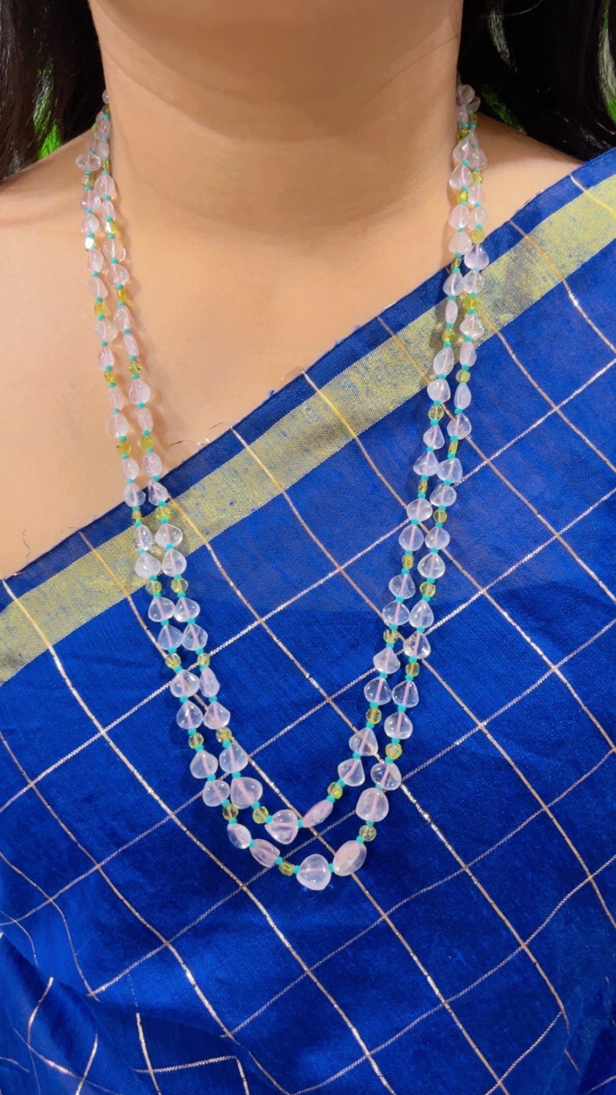 Natural Rose Quartz & Peridot Gemstone Beads Necklace Jewelry