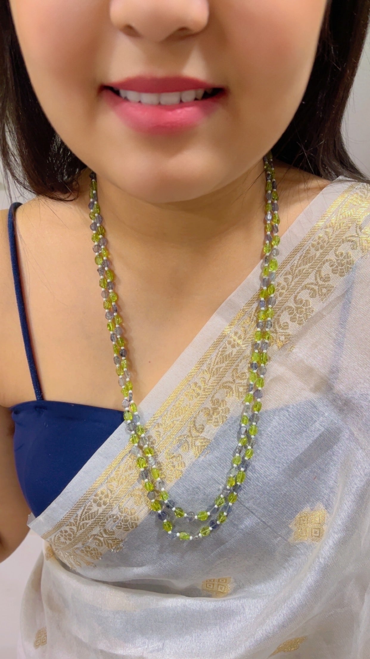Natural Peridot & Black Rutile Gemstone Beads Necklace Jewelry
