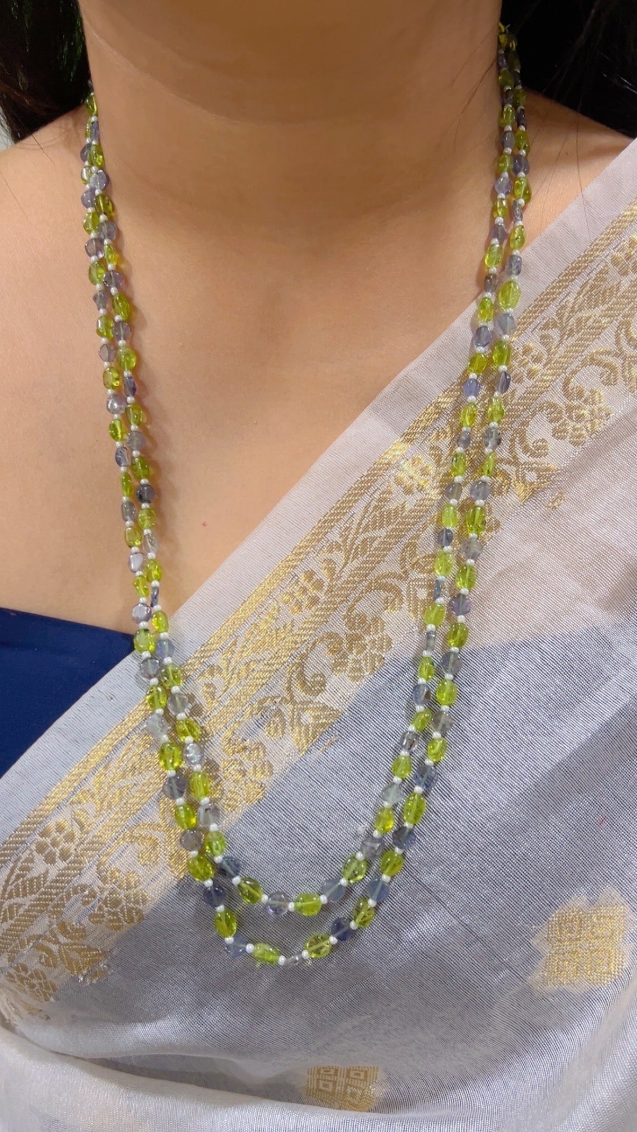 Natural Peridot & Black Rutile Gemstone Beads Necklace Jewelry