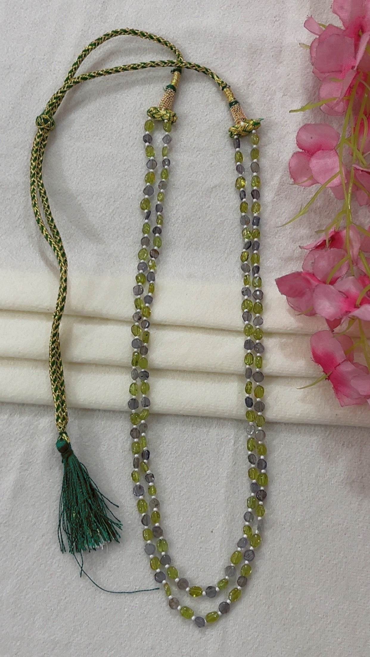 Natural Peridot & Black Rutile Gemstone Beads Necklace Jewelry