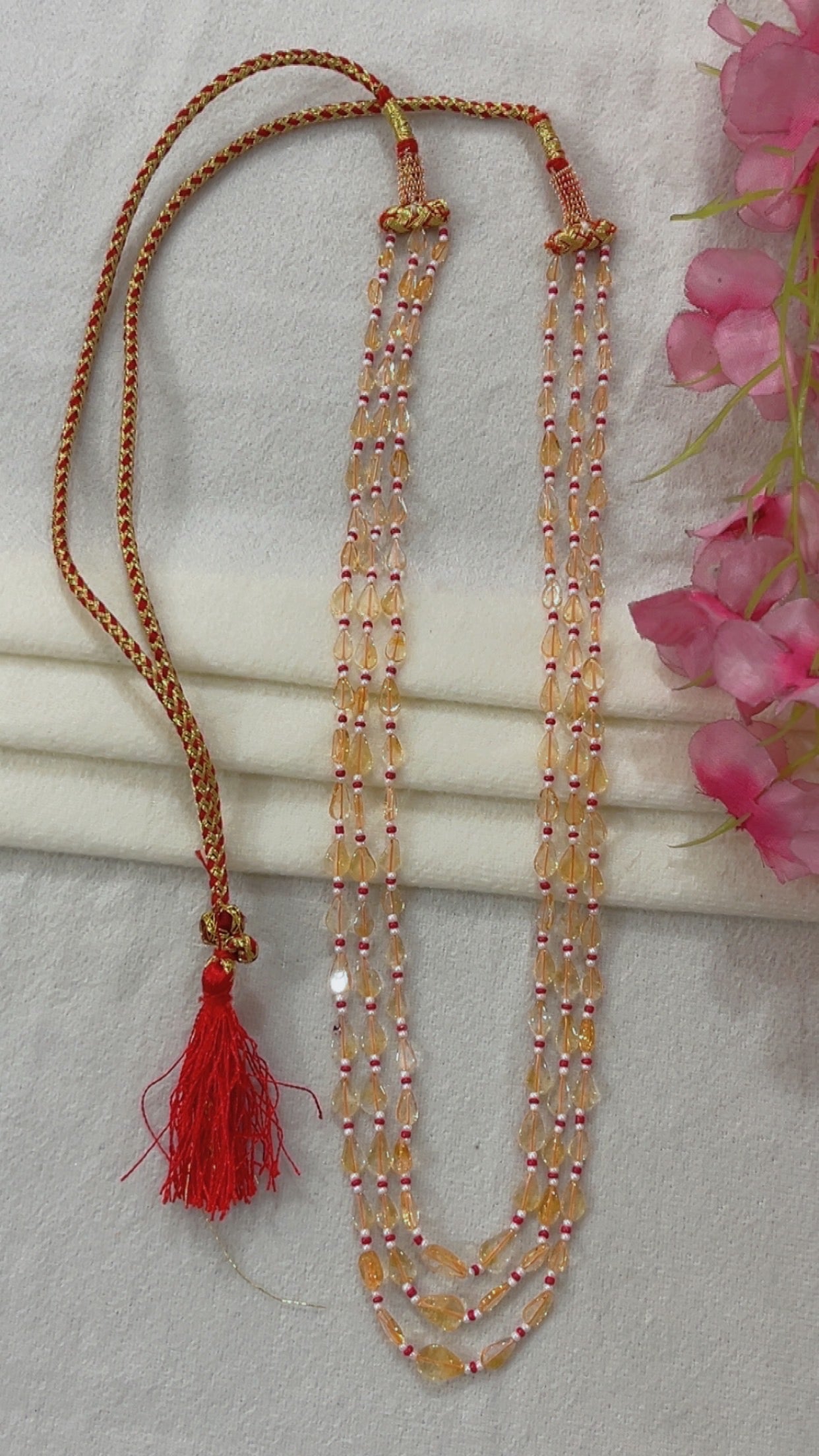 Natural Citrine, Coral & Pearl Gemstone Beads Necklace Jewelry