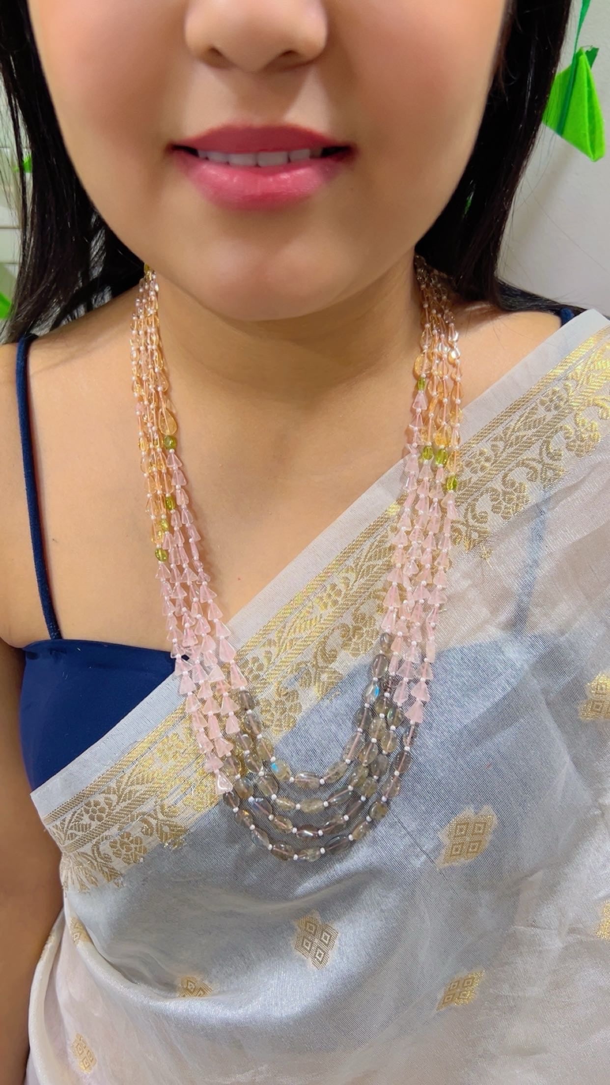Natural Citrine, Rose Quartz, Labradorite & Peridot Gemstone Beads Necklace Jewelry