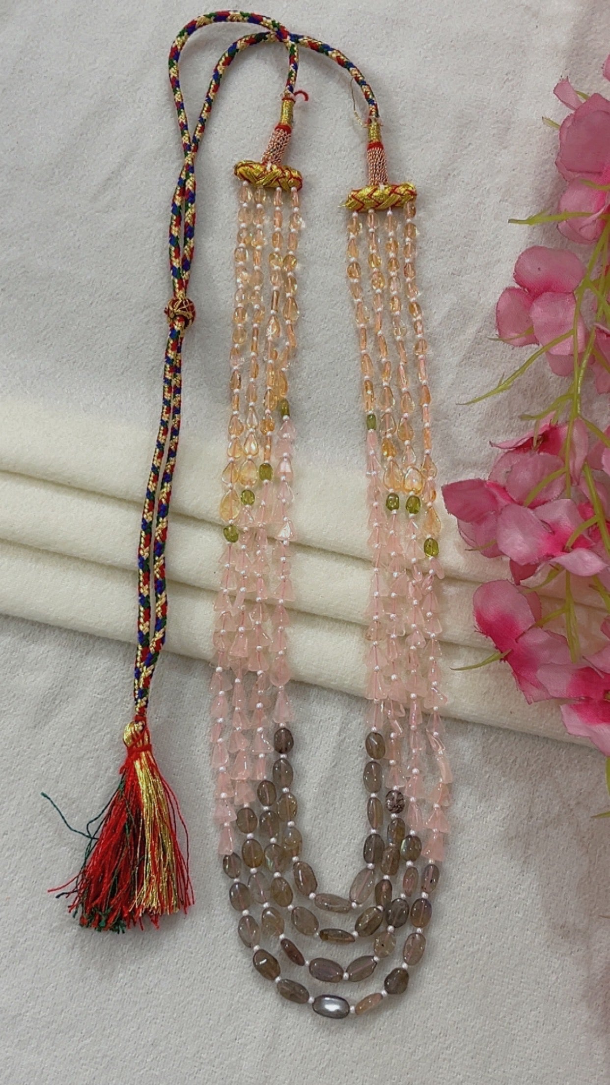 Natural Citrine, Rose Quartz, Labradorite & Peridot Gemstone Beads Necklace Jewelry