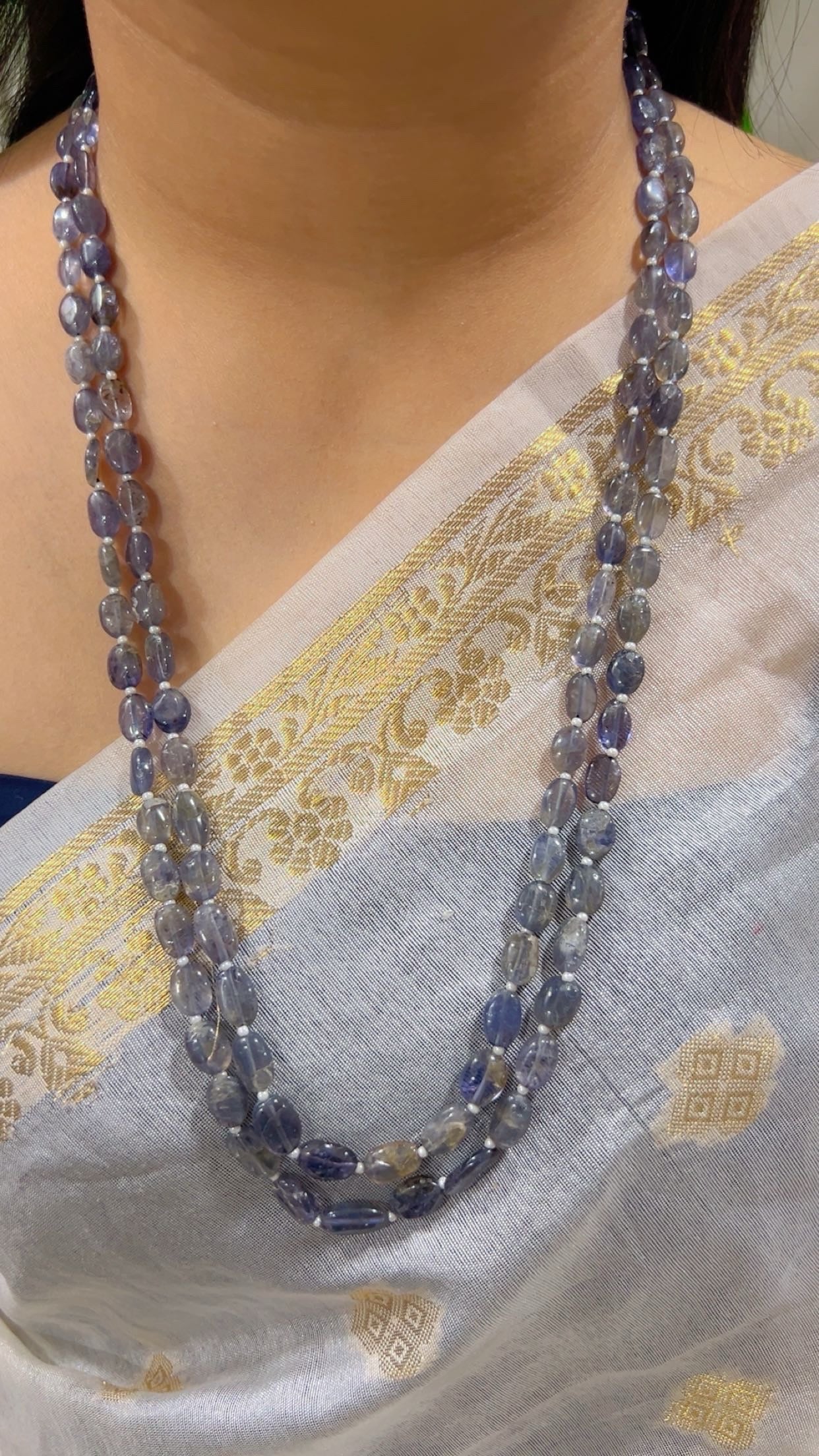 Natural Iolite & Pearl Gemstone Beads Necklace Jewelry