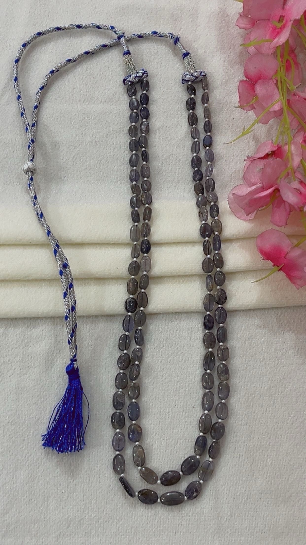 Natural Iolite & Pearl Gemstone Beads Necklace Jewelry