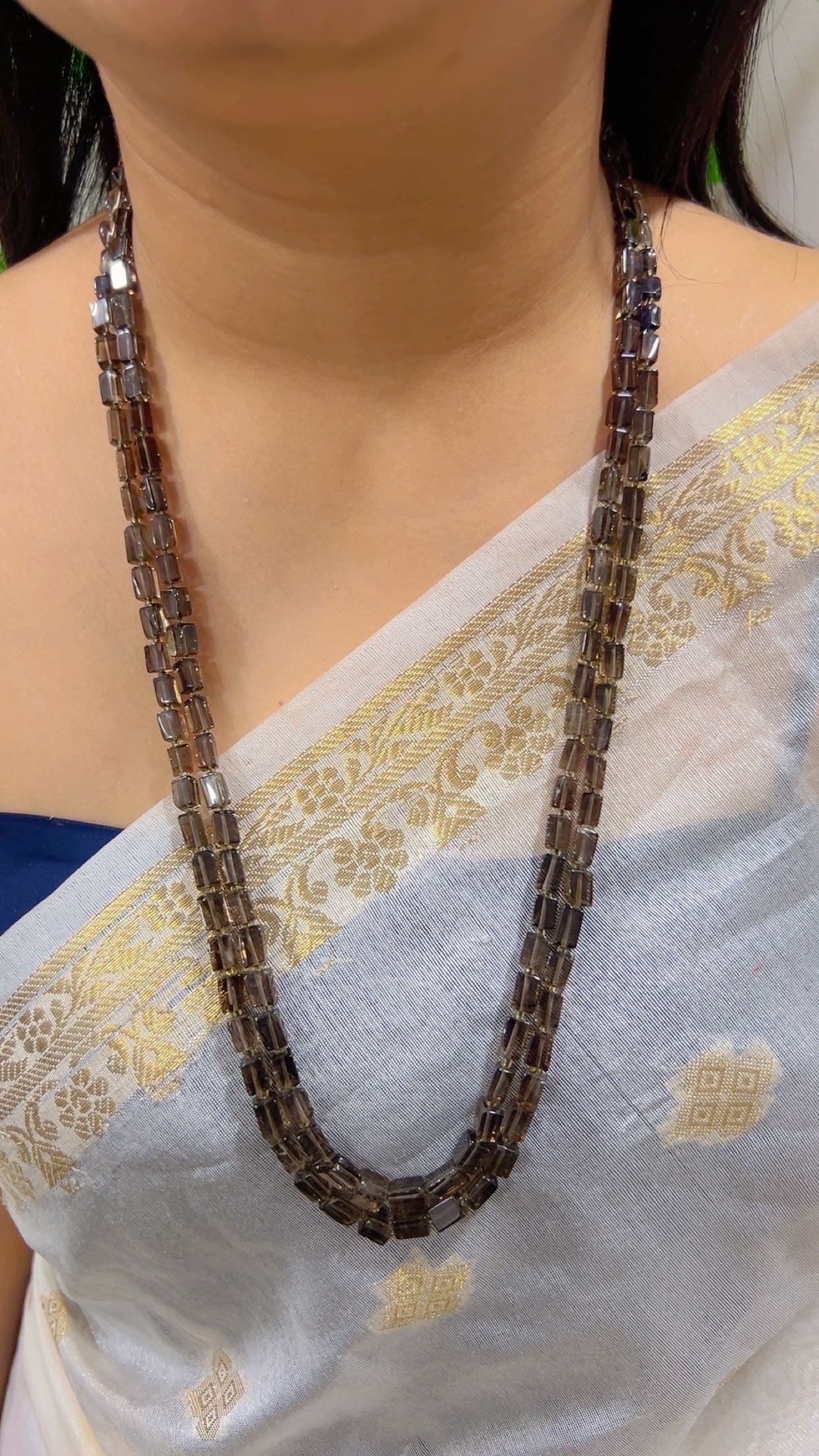 Natural Smoky Quartz Gemstone Beads Necklace Jewelry