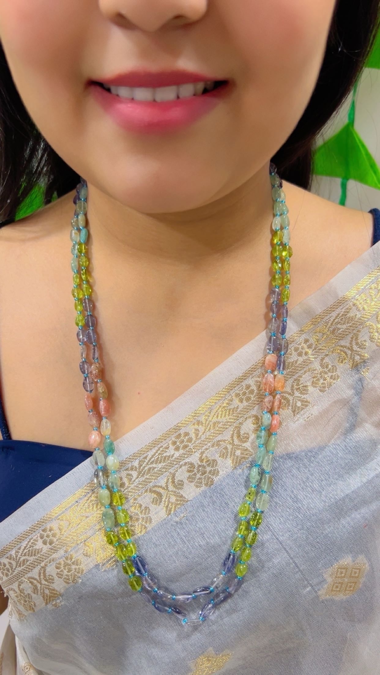 Natural Peridot, Amethyst, Sunstone & Apatite Gemstone Beads Necklace Jewelry
