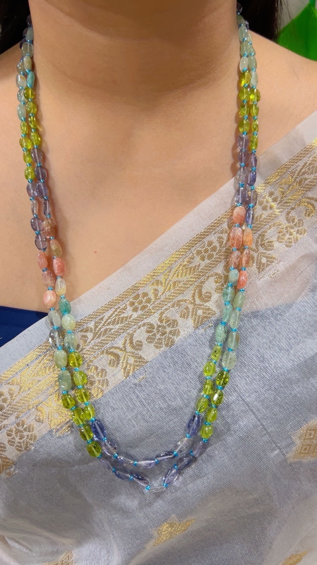 Natural Peridot, Amethyst, Sunstone & Apatite Gemstone Beads Necklace Jewelry