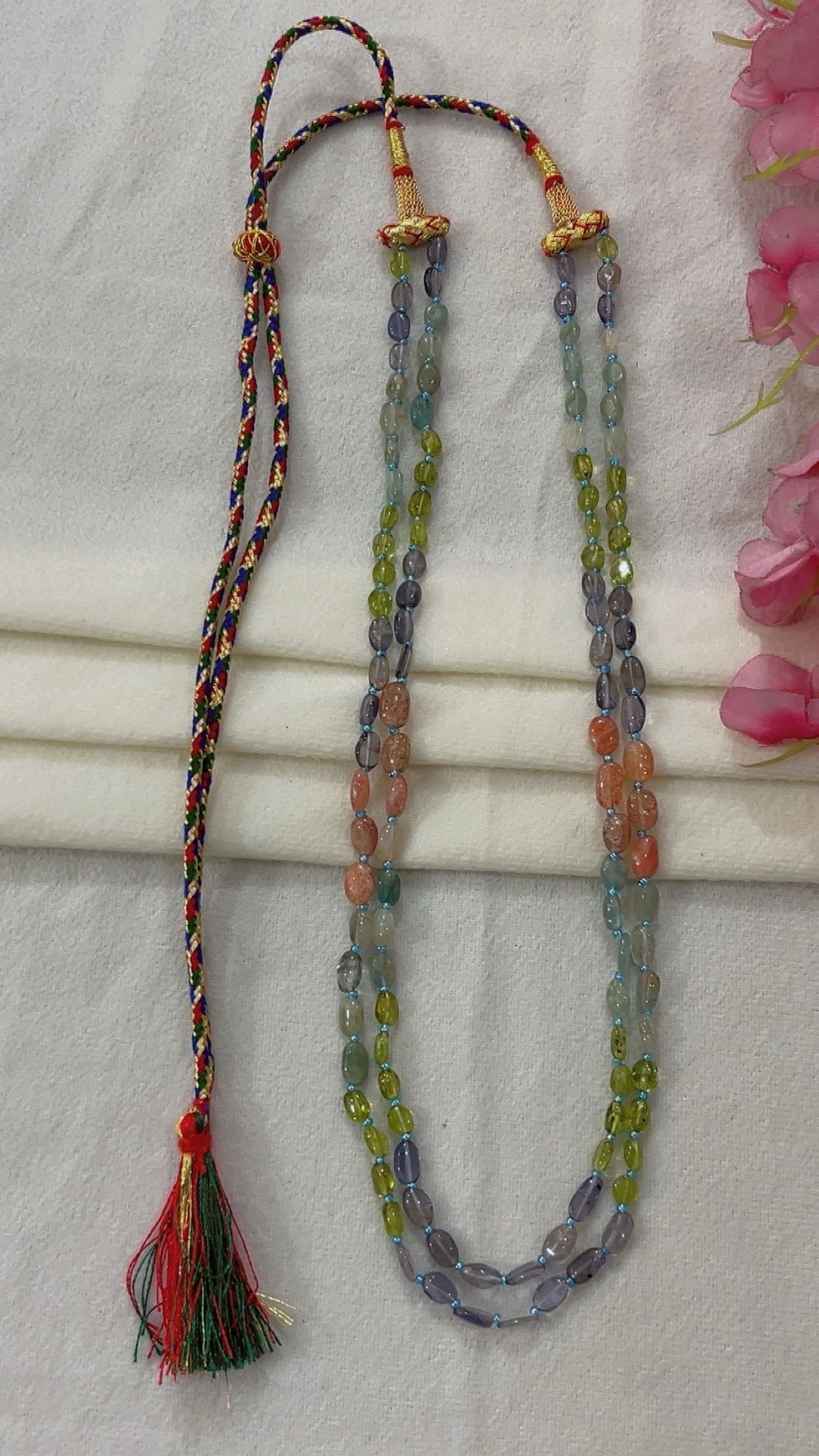 Natural Peridot, Amethyst, Sunstone & Apatite Gemstone Beads Necklace Jewelry