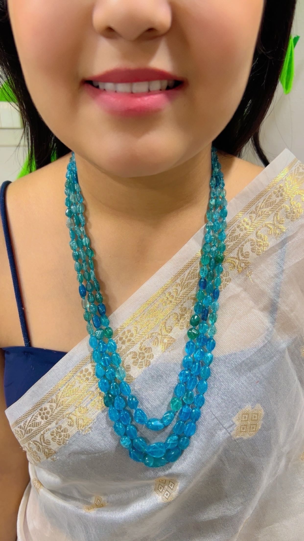 Natural Neon Apatite Gemstone Beads Necklace Jewelry