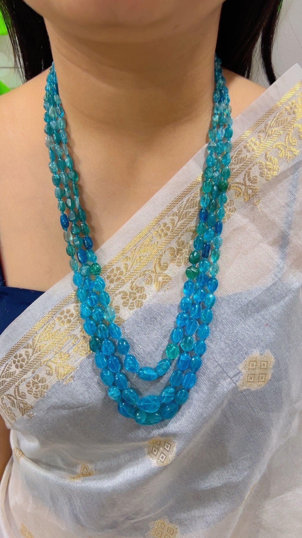 Natural Neon Apatite Gemstone Beads Necklace Jewelry