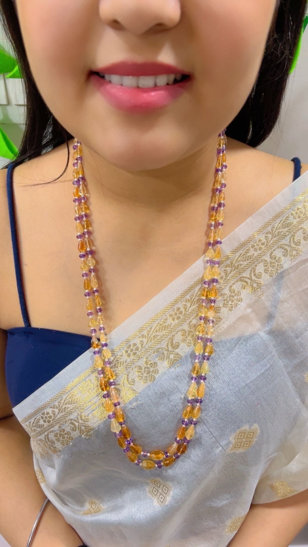 Natural Citrine & Amethyst Gemstone Beads Necklace Jewelry
