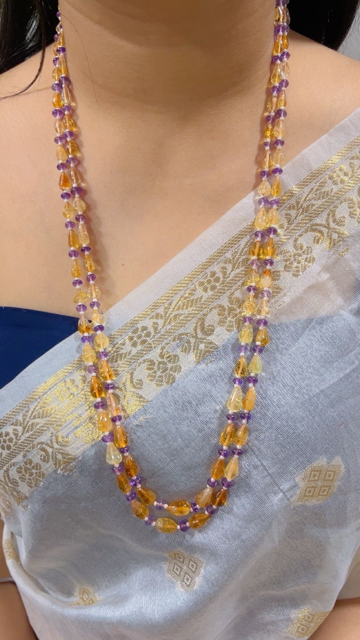 Natural Citrine & Amethyst Gemstone Beads Necklace Jewelry
