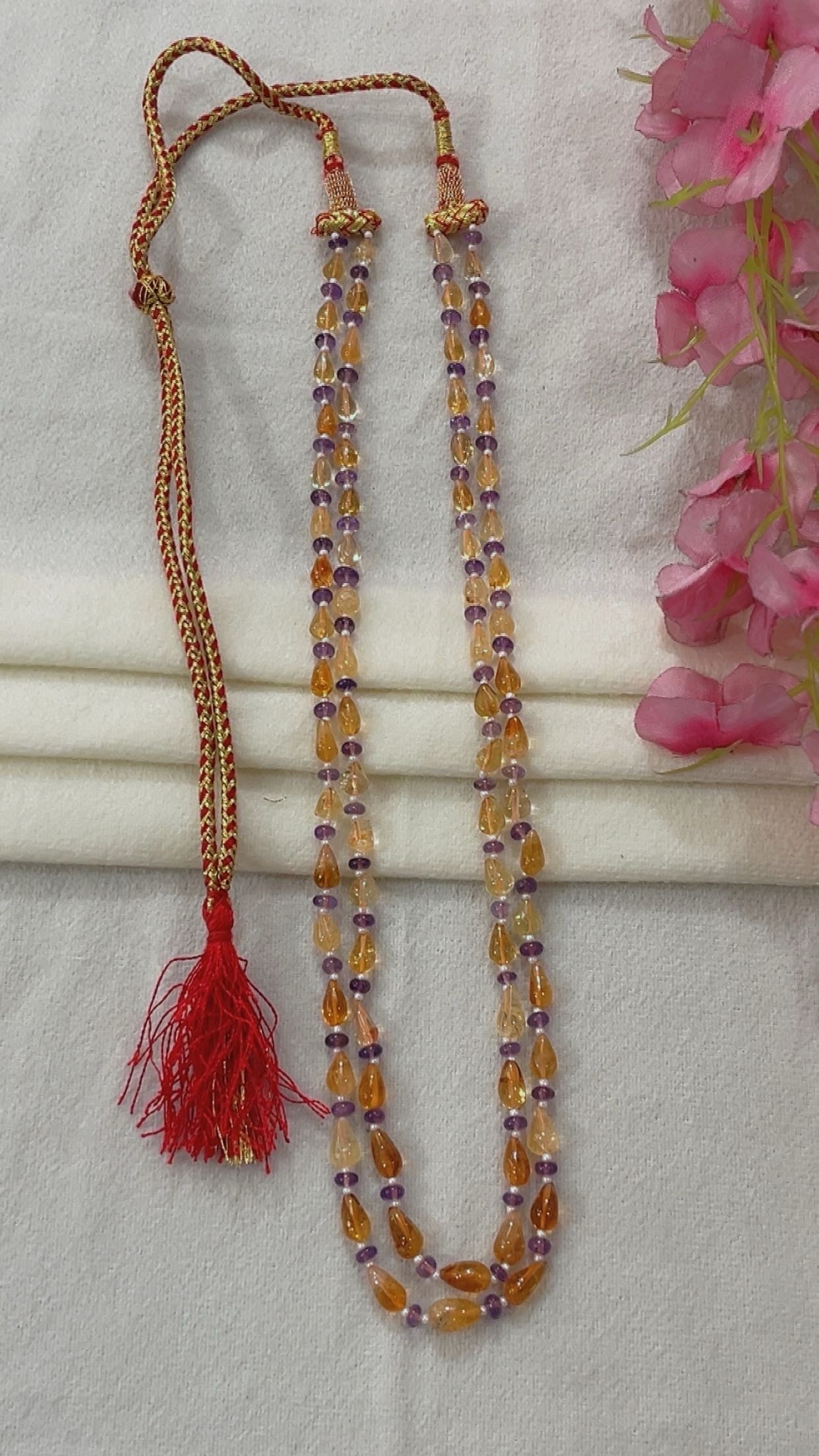 Natural Citrine & Amethyst Gemstone Beads Necklace Jewelry