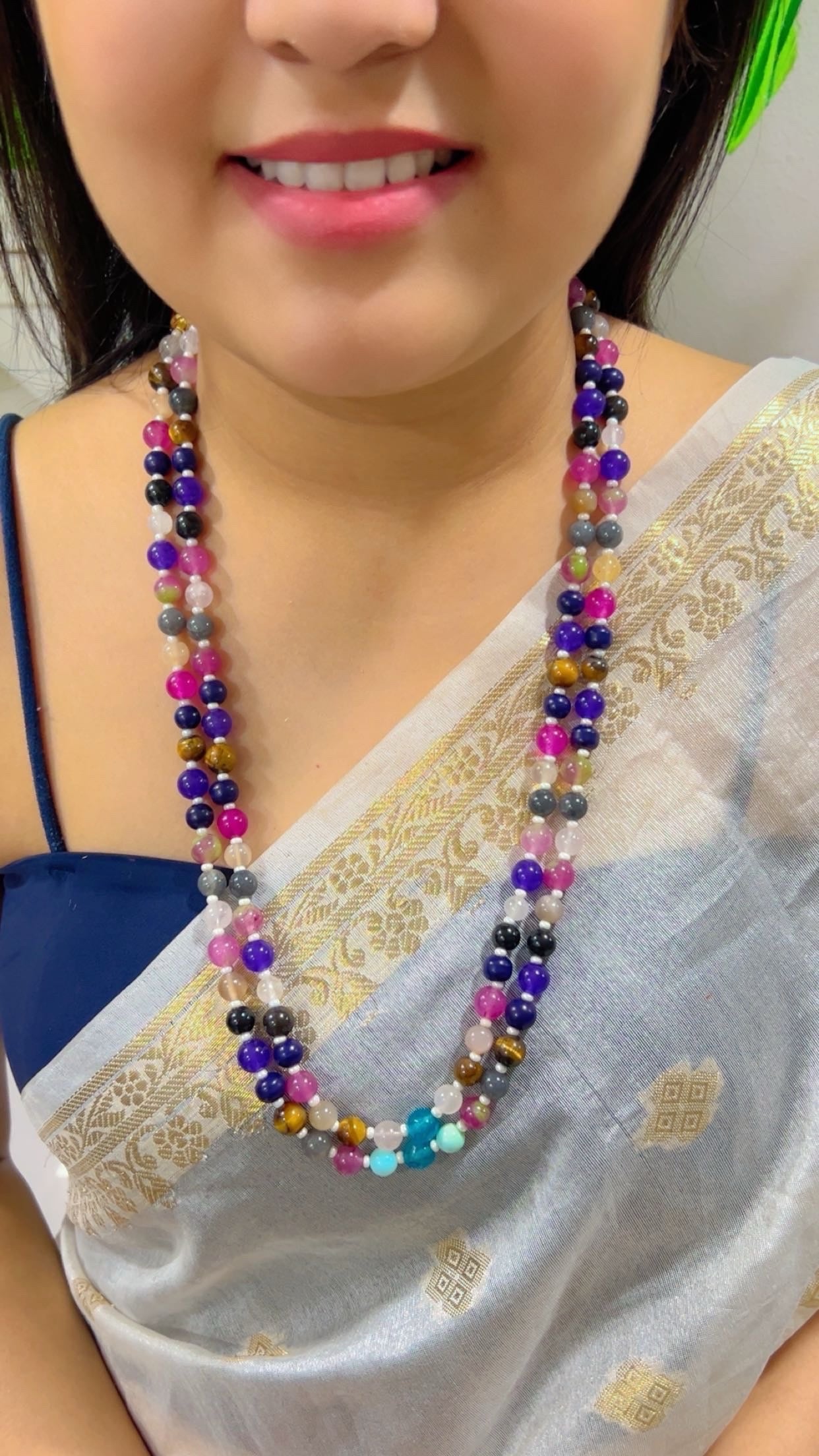 Natural Multi Quartz Gemstone Beads Necklace Jewelry