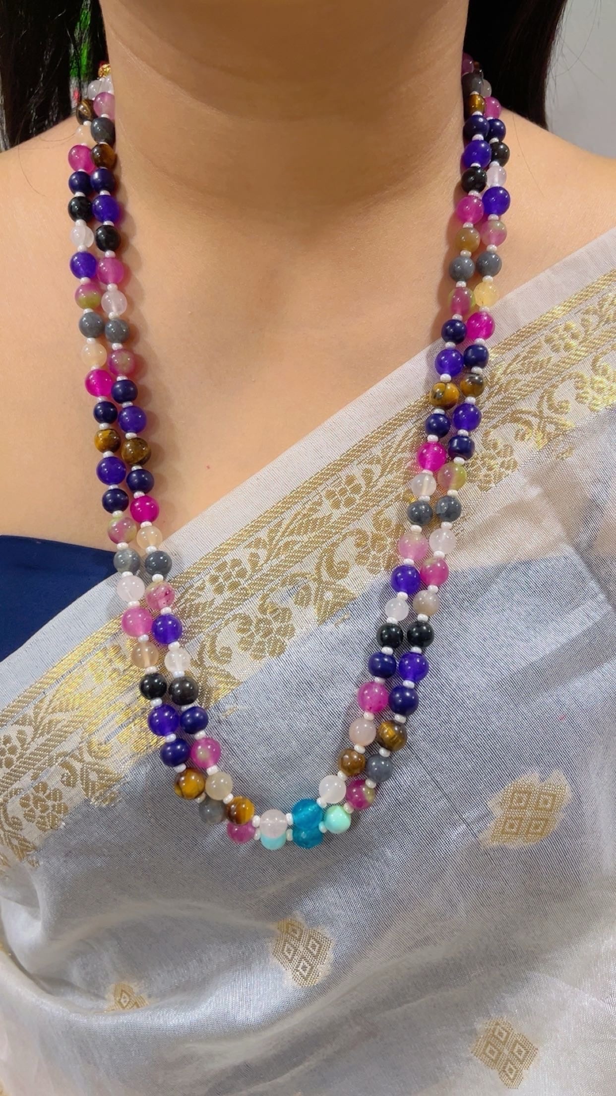 Natural Multi Quartz Gemstone Beads Necklace Jewelry