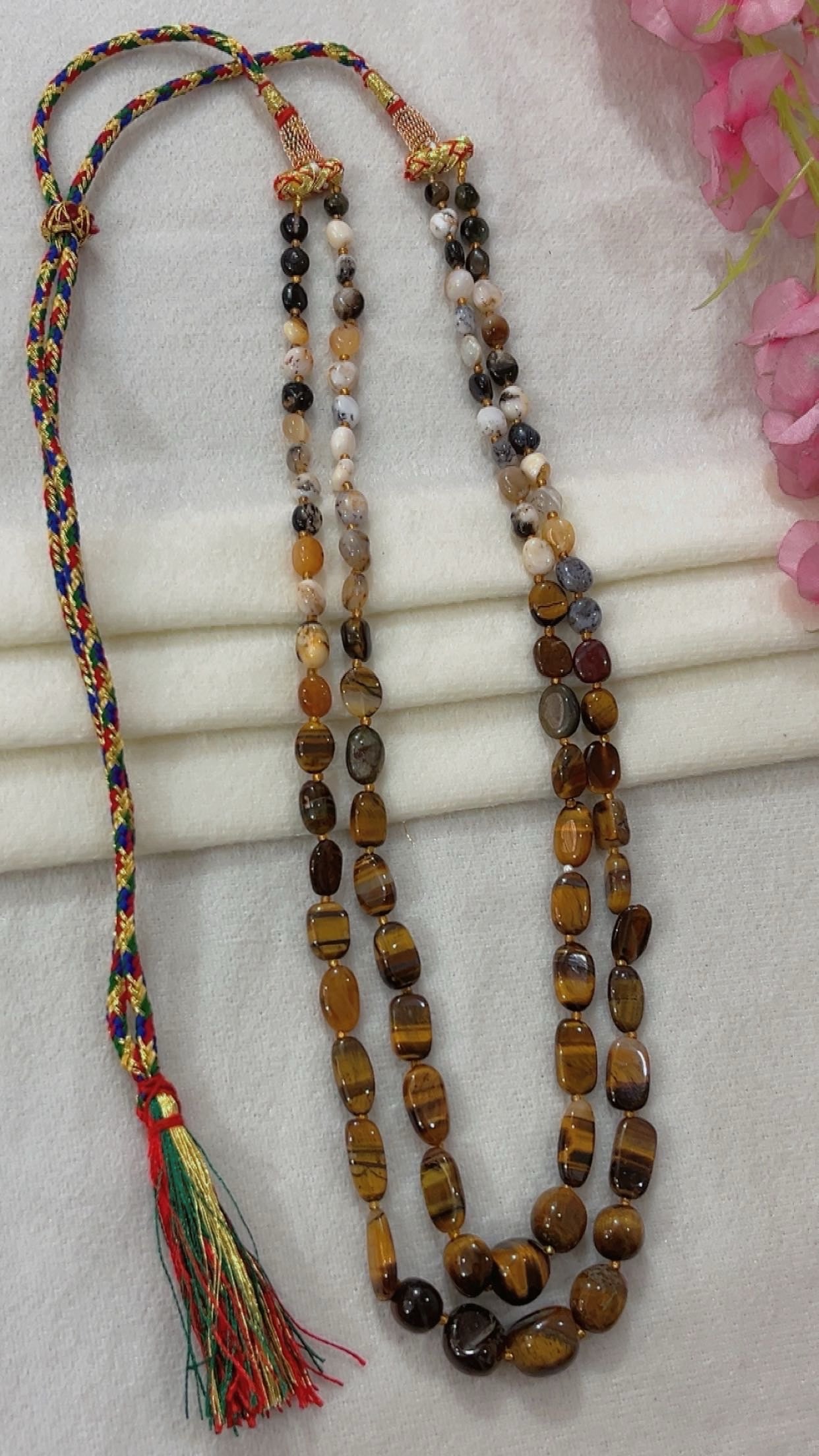 Natural Tiger's Eye & Dendritic Opal Gemstone Beads Necklace Jewelry