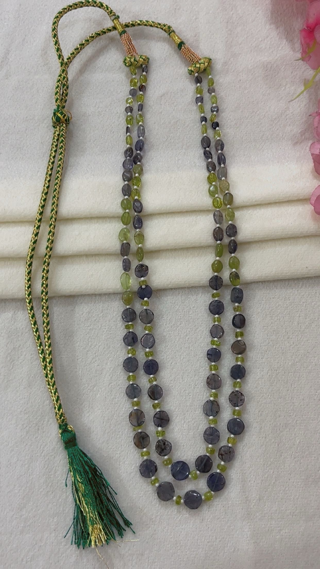 Natural Peridot & Iolite Gemstone Beads Necklace Jewelry