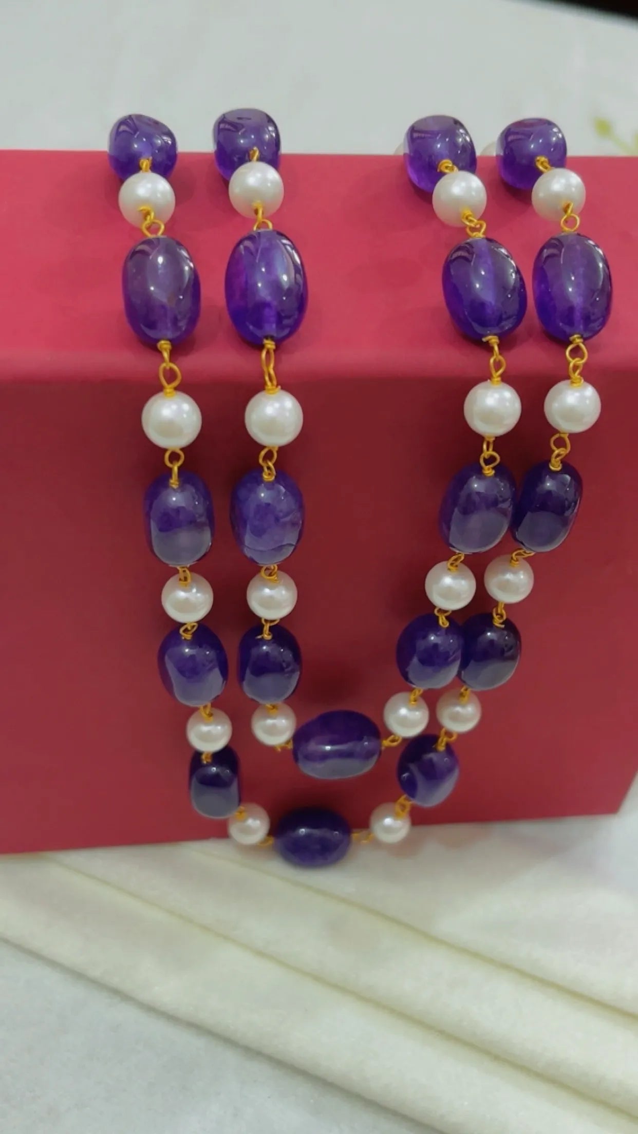 Natural Purple Quartz & Pearl Gemstone Beads Necklace Jewelry