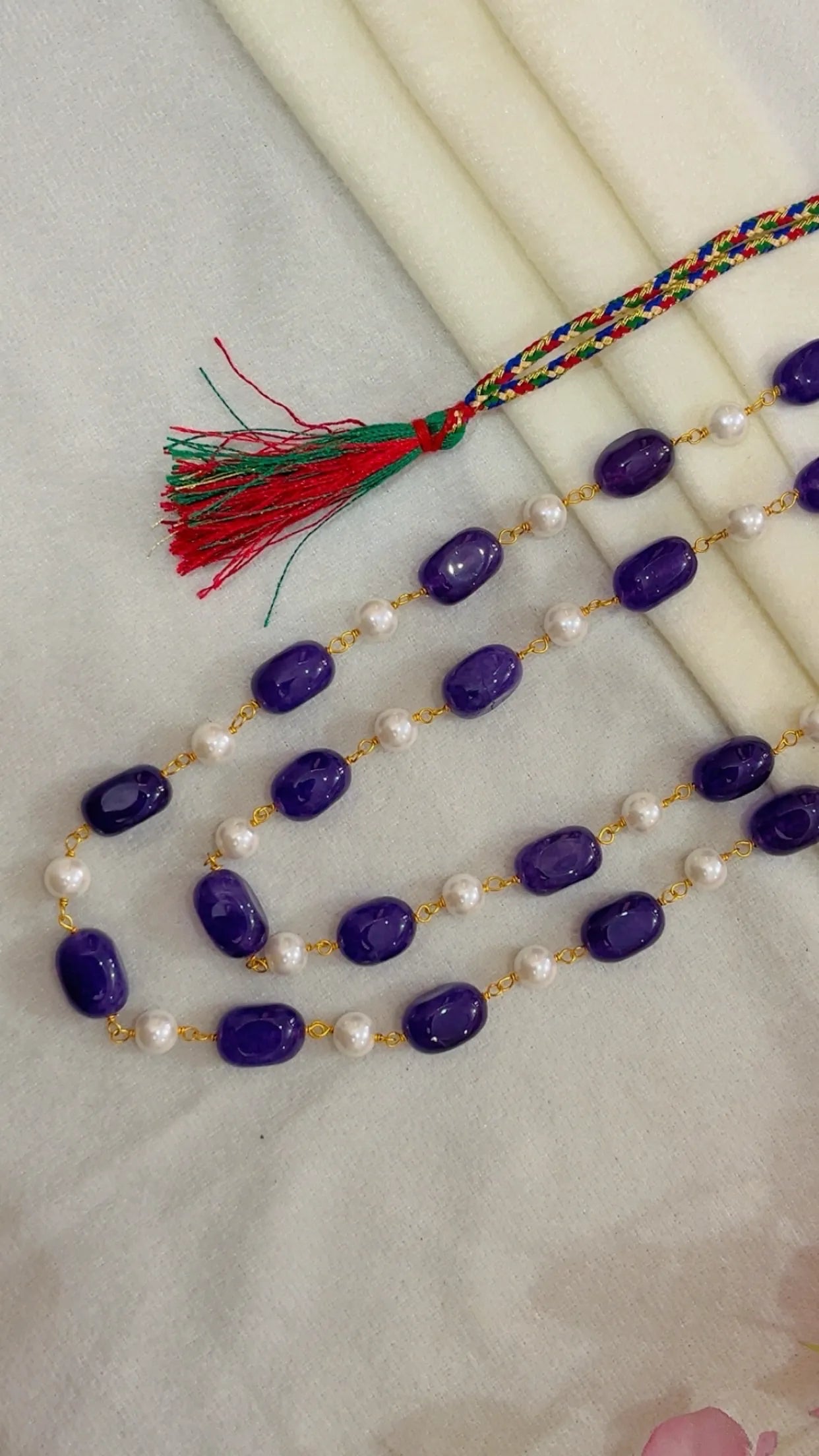 Natural Purple Quartz & Pearl Gemstone Beads Necklace Jewelry