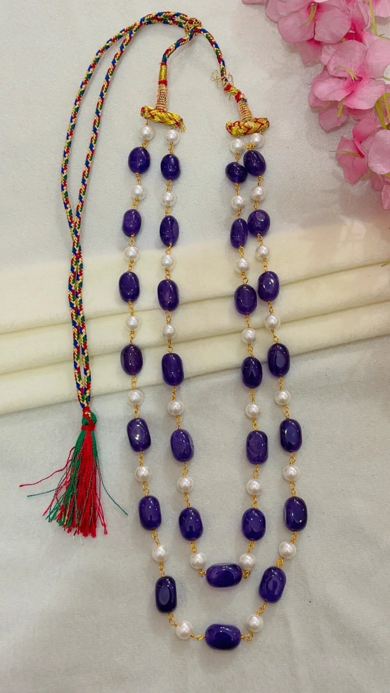 Natural Purple Quartz & Pearl Gemstone Beads Necklace Jewelry