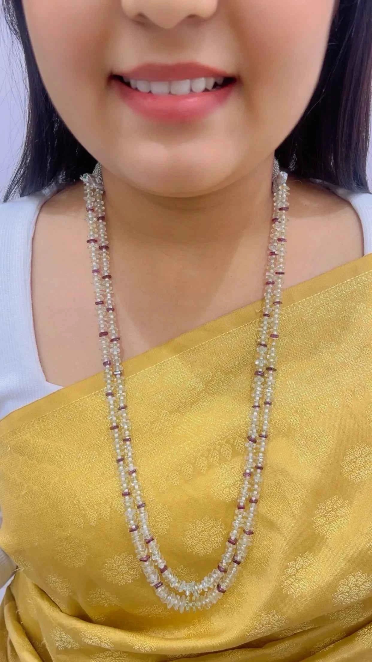 Natural Prehnite & Garnet Gemstone Beads Necklace Jewelry