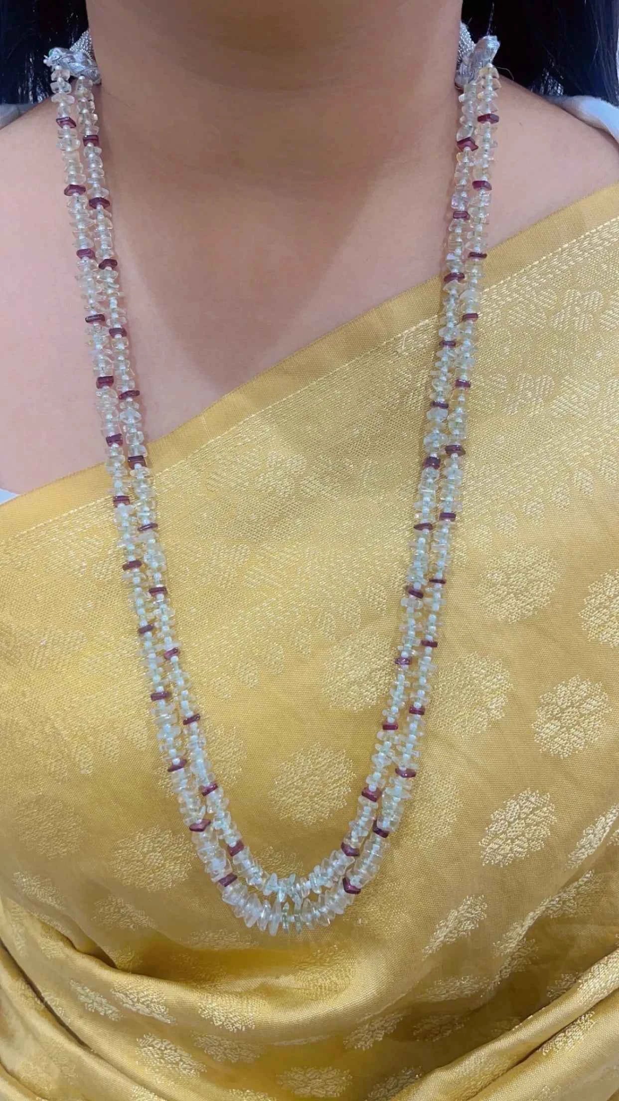 Natural Prehnite & Garnet Gemstone Beads Necklace Jewelry