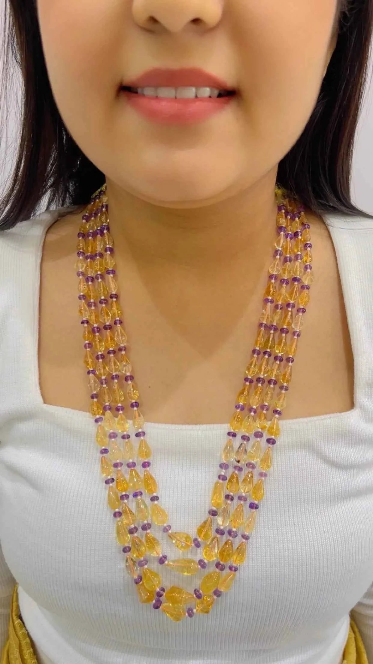Natural Citrine & Amethyst Gemstone Beads Necklace Jewelry