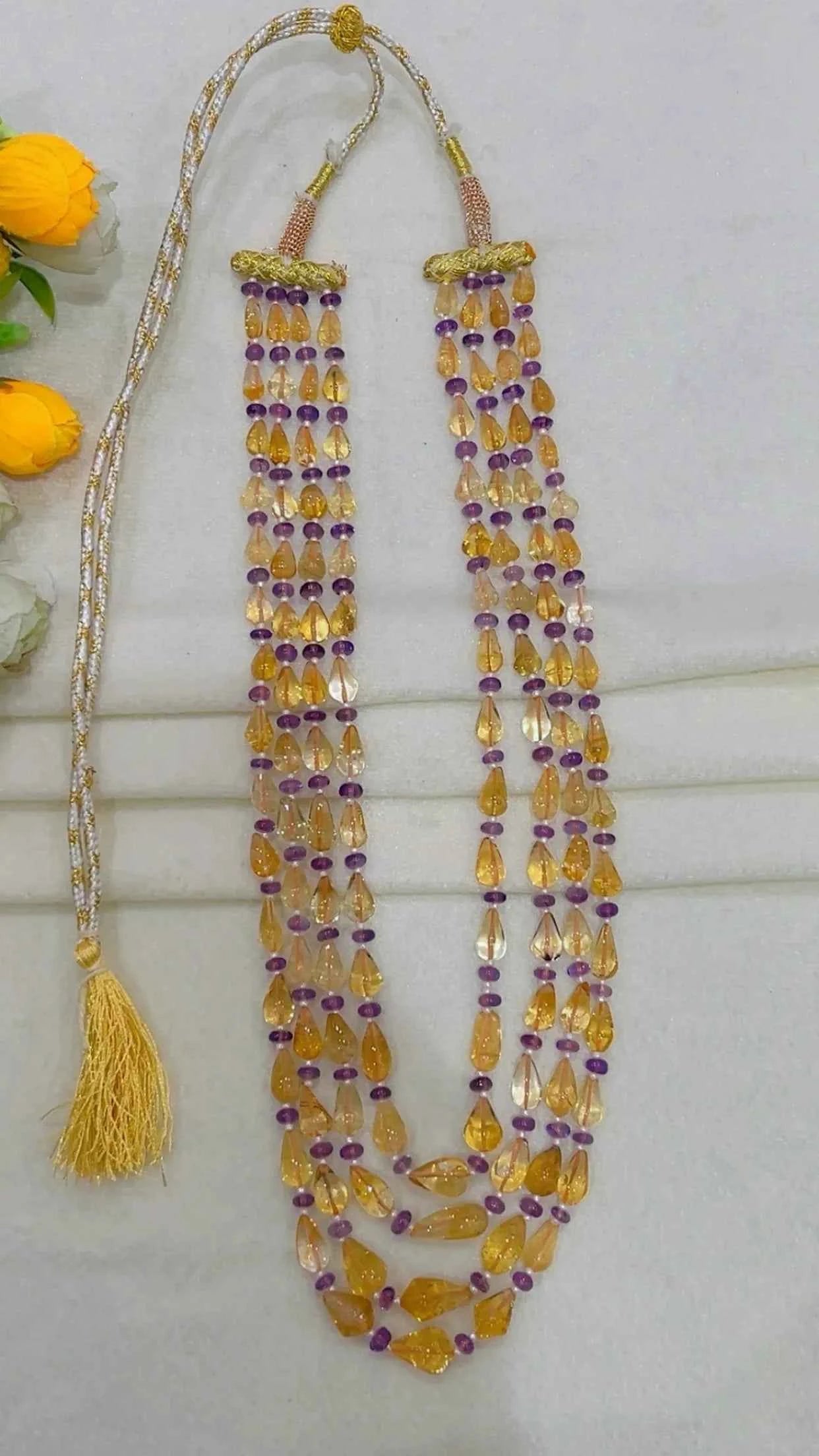 Natural Citrine & Amethyst Gemstone Beads Necklace Jewelry