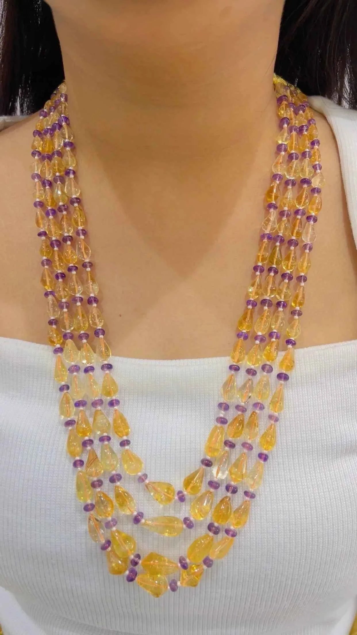 Natural Citrine & Amethyst Gemstone Beads Necklace Jewelry