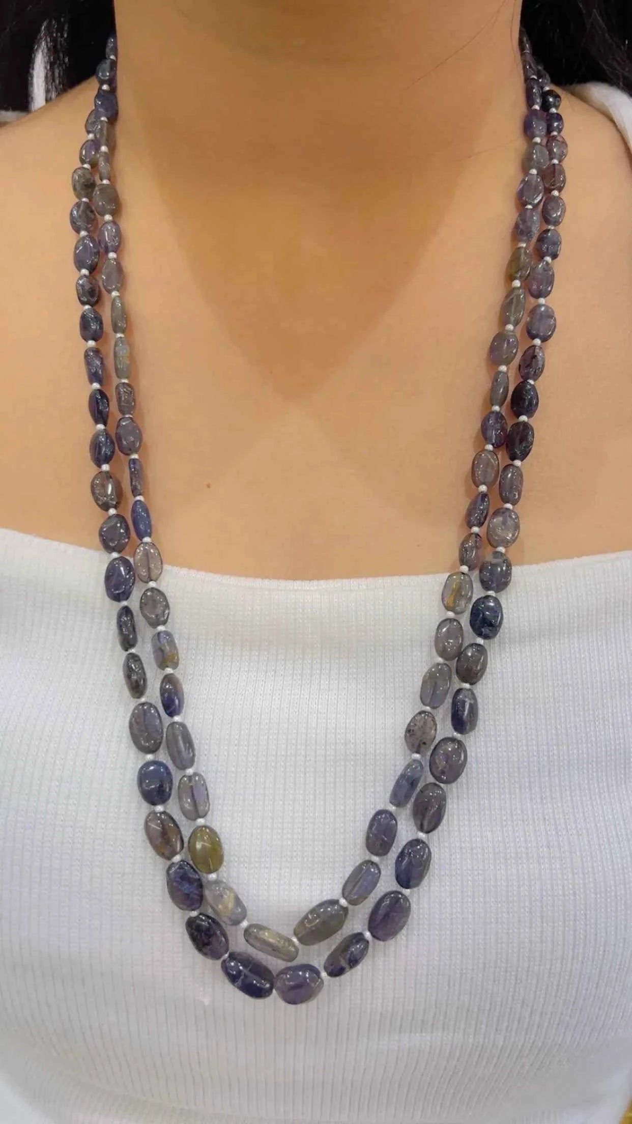 Natural Iolite Gemstone Beads Necklace Jewelry