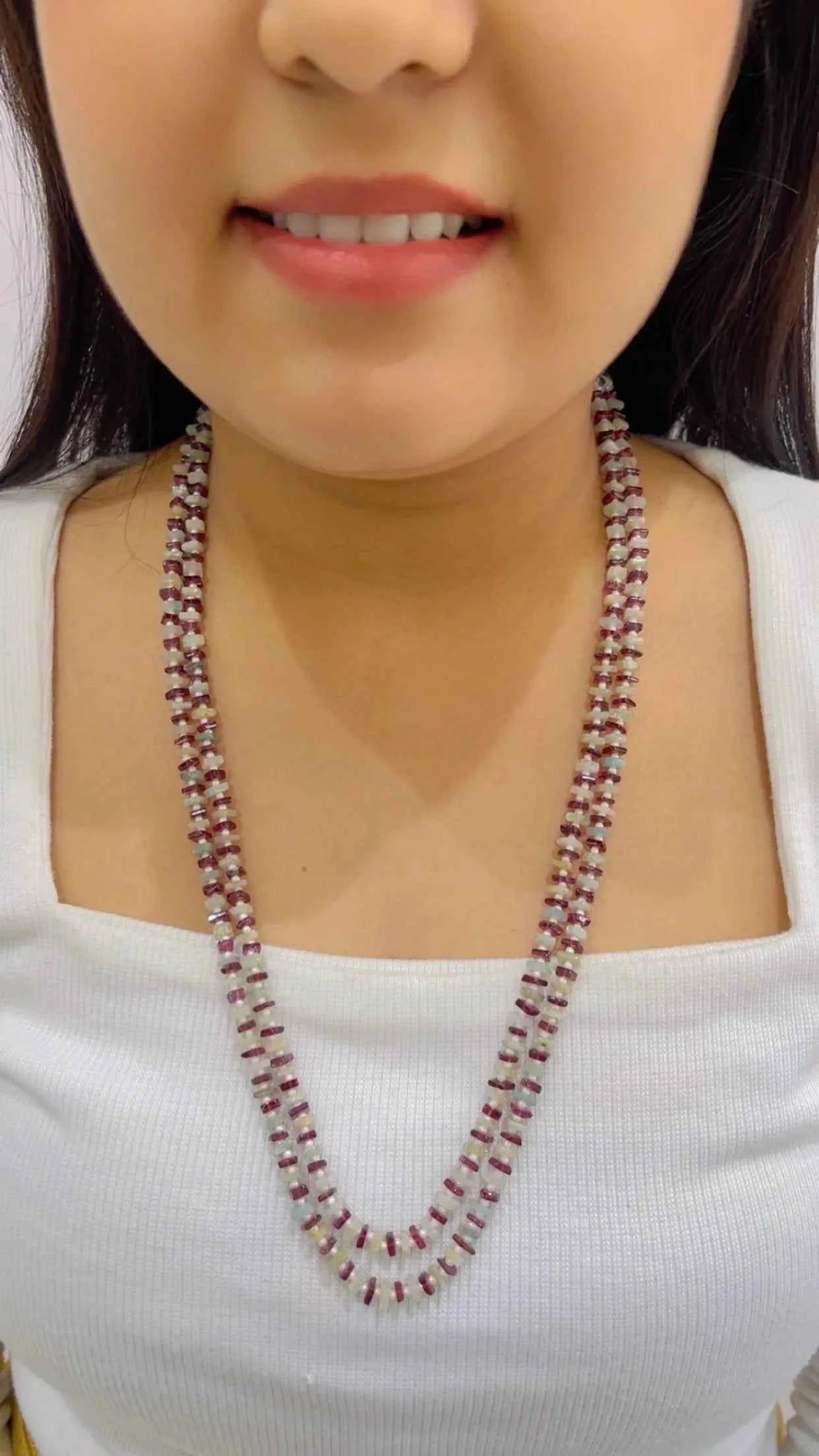 Natural Aquamarine & Garnet Gemstone Beads Necklace Jewelry