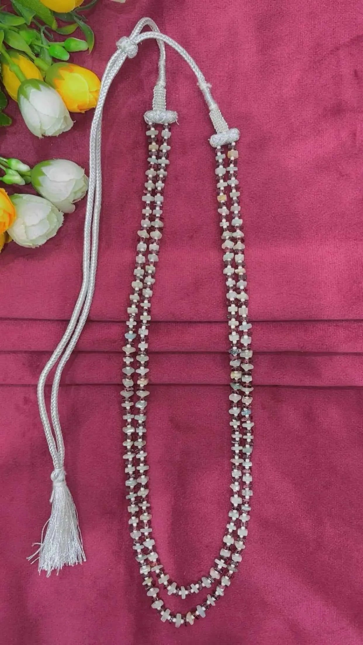Natural Aquamarine & Garnet Gemstone Beads Necklace Jewelry