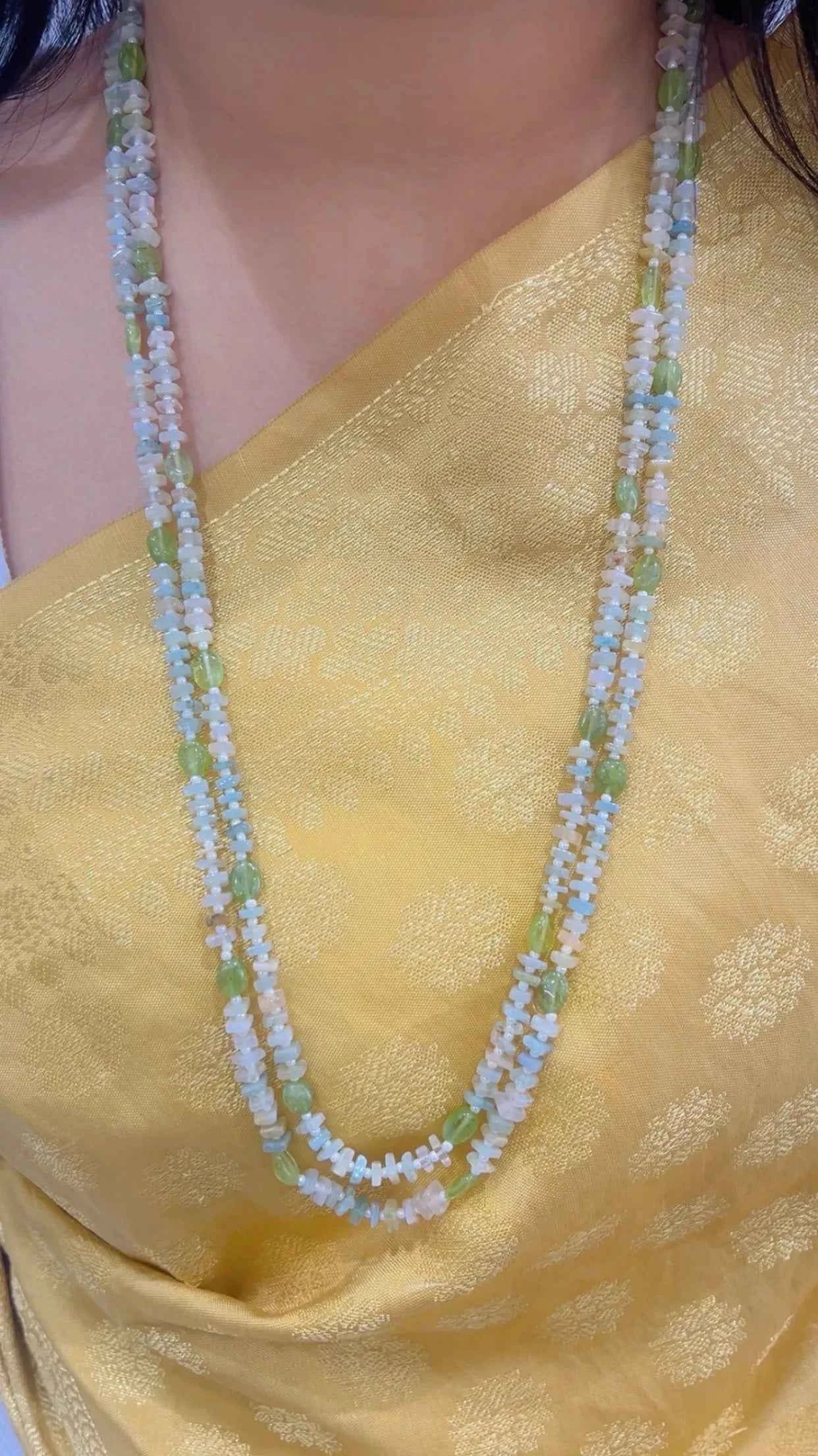 Natural Multi Amazonite & Green Quartz Gemstone Beads Necklace Jewelry